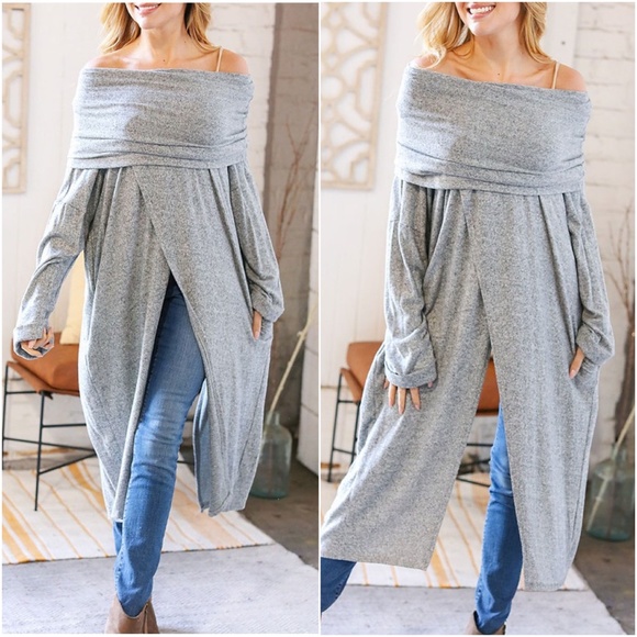 BellanBlue Tops - 027 Cozy Off Shoulder Hacci Tunic Top